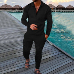 Spring Autumn Solid Y2K Men's Two - piece Suit Fashion Long Sleeve Sweatshirt and Long Pants Sport Sets Homme Casual Male Clothes - SHOWLU FASHION STORE