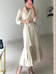 Spring Autumn Women Korean Fashion Solid Suits Dress Double Breasted Long Sleeve Vestdios Elegant Office Lady Blazer Robe - SHOWLU FASHION STORE
