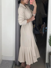 Spring Autumn Women Korean Fashion Solid Suits Dress Double Breasted Long Sleeve Vestdios Elegant Office Lady Blazer Robe - SHOWLU FASHION STORE