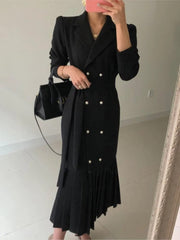 Spring Autumn Women Korean Fashion Solid Suits Dress Double Breasted Long Sleeve Vestdios Elegant Office Lady Blazer Robe - SHOWLU FASHION STORE