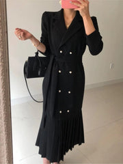 Spring Autumn Women Korean Fashion Solid Suits Dress Double Breasted Long Sleeve Vestdios Elegant Office Lady Blazer Robe - SHOWLU FASHION STORE