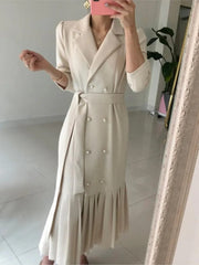 Spring Autumn Women Korean Fashion Solid Suits Dress Double Breasted Long Sleeve Vestdios Elegant Office Lady Blazer Robe - SHOWLU FASHION STORE