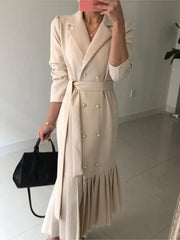 Spring Autumn Women Korean Fashion Solid Suits Dress Double Breasted Long Sleeve Vestdios Elegant Office Lady Blazer Robe - SHOWLU FASHION STORE