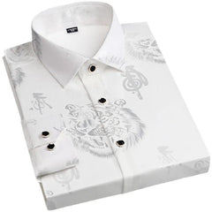 Spring Men's Long - sleeved Shirt, Tiger Print Orange Lapel Single - breasted Top Hanfu Slim Fit Shirt Men Japanese Fashion - SHOWLU FASHION STORE
