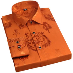 Spring Men's Long - sleeved Shirt, Tiger Print Orange Lapel Single - breasted Top Hanfu Slim Fit Shirt Men Japanese Fashion - SHOWLU FASHION STORE