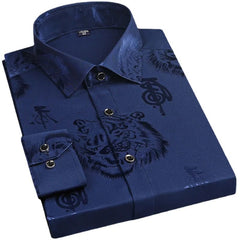 Spring Men's Long - sleeved Shirt, Tiger Print Orange Lapel Single - breasted Top Hanfu Slim Fit Shirt Men Japanese Fashion - SHOWLU FASHION STORE