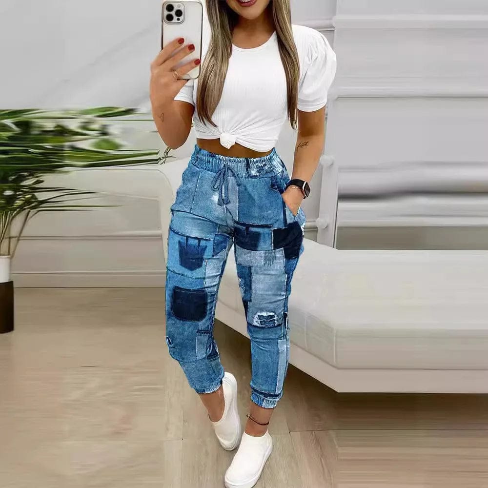 Spring Summer New Short Sleeved Two Piece Set 2024 Elegant And Fashion Women Suit Loose Casual Printed Trouser Suit Office Lady - SHOWLU FASHION STORE