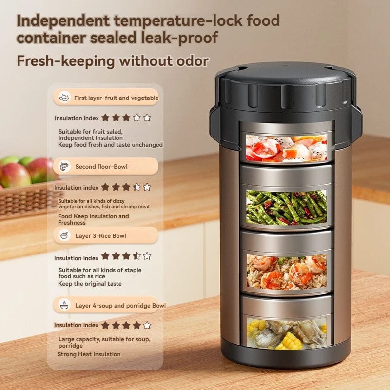 Stainless Steel Lunch Box, Large Capacity, Outdoor Portable Bento Box, Multi - Layer Thermal Food Storage Container, New Upgrade - SHOWLU FASHION STORE