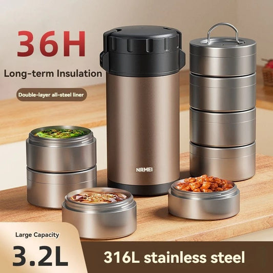 Stainless Steel Lunch Box, Large Capacity, Outdoor Portable Bento Box, Multi - Layer Thermal Food Storage Container, New Upgrade - SHOWLU FASHION STORE