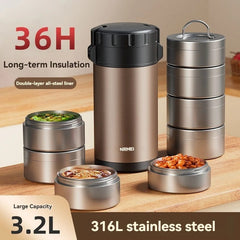 Stainless Steel Lunch Box, Large Capacity, Outdoor Portable Bento Box, Multi - Layer Thermal Food Storage Container, New Upgrade - SHOWLU FASHION STORE