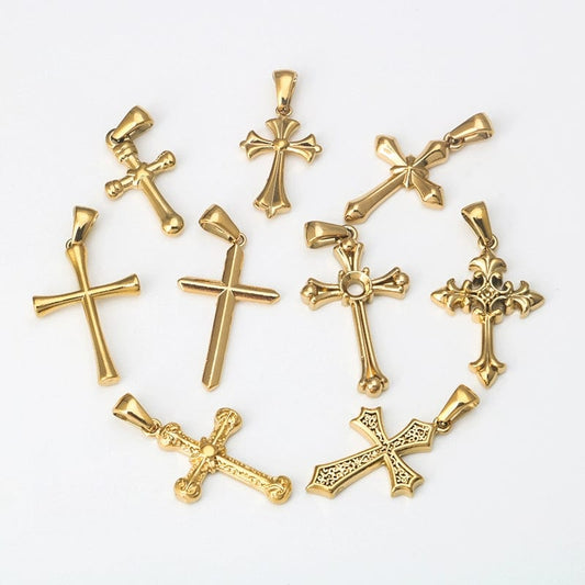 Stainless Steel Minimalist 18K Gold Variety Cross Pendant Bracelet Necklace Accessories Titanium Steel DIY Ornament Accessories - SHOWLU FASHION STORE