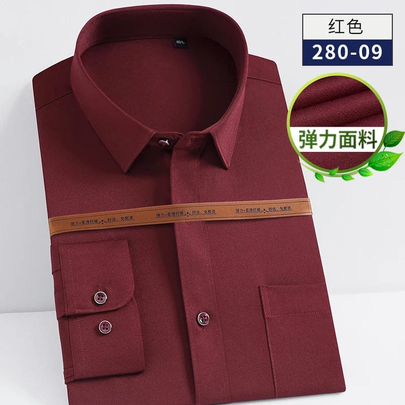 Stretch Cotton New Solid Men's Social Shirts Long Sleeve Formal Dress Shirt For Man Slim Fit Business Blouse Male White Shirt - SHOWLU FASHION STORE