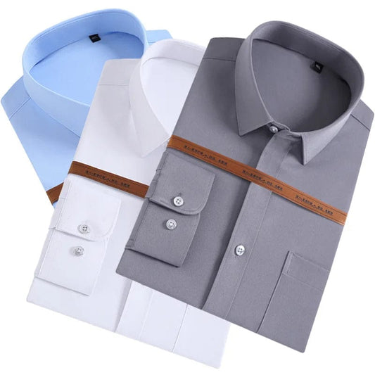Stretch Cotton New Solid Men's Social Shirts Long Sleeve Formal Dress Shirt For Man Slim Fit Business Blouse Male White Shirt - SHOWLU FASHION STORE