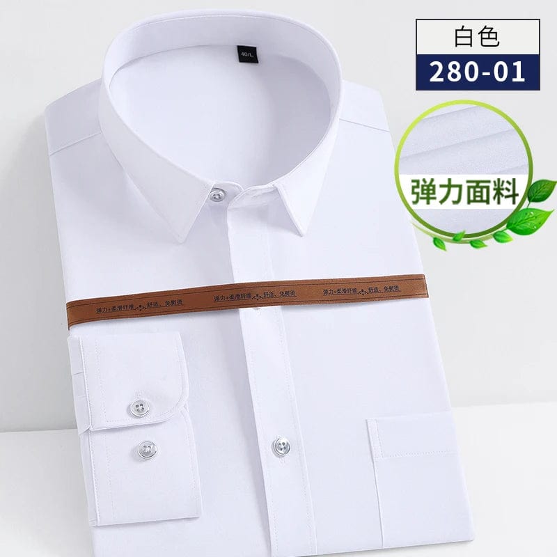 Stretch Cotton New Solid Men's Social Shirts Long Sleeve Formal Dress Shirt For Man Slim Fit Business Blouse Male White Shirt - SHOWLU FASHION STORE