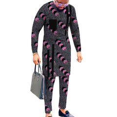 Striped Design Nigerian Style Men's Shirts+Trousers Wax Colorful Print Garment Male Pant Sets African Wedding Party Wear - SHOWLU FASHION STORE