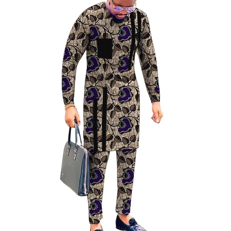 Striped Design Nigerian Style Men's Shirts+Trousers Wax Colorful Print Garment Male Pant Sets African Wedding Party Wear - SHOWLU FASHION STORE
