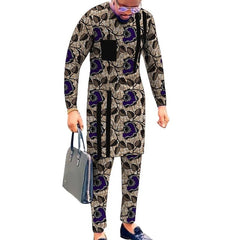 Striped Design Nigerian Style Men's Shirts+Trousers Wax Colorful Print Garment Male Pant Sets African Wedding Party Wear - SHOWLU FASHION STORE