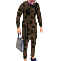 Striped Design Nigerian Style Men's Shirts+Trousers Wax Colorful Print Garment Male Pant Sets African Wedding Party Wear - SHOWLU FASHION STORE