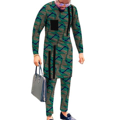 Striped Design Nigerian Style Men's Shirts+Trousers Wax Colorful Print Garment Male Pant Sets African Wedding Party Wear - SHOWLU FASHION STORE