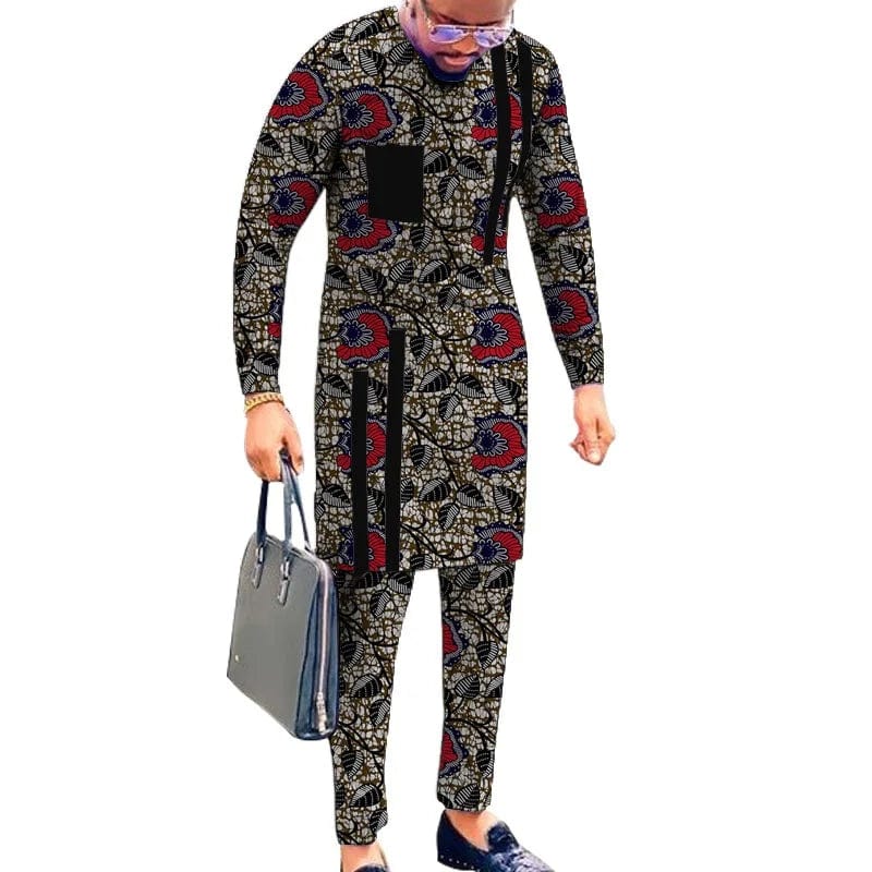 Striped Design Nigerian Style Men's Shirts+Trousers Wax Colorful Print Garment Male Pant Sets African Wedding Party Wear - SHOWLU FASHION STORE