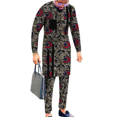 Striped Design Nigerian Style Men's Shirts+Trousers Wax Colorful Print Garment Male Pant Sets African Wedding Party Wear - SHOWLU FASHION STORE