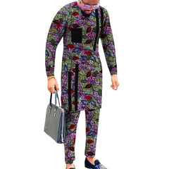 Striped Design Nigerian Style Men's Shirts+Trousers Wax Colorful Print Garment Male Pant Sets African Wedding Party Wear - SHOWLU FASHION STORE