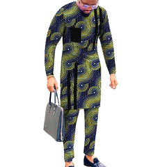 Striped Design Nigerian Style Men's Shirts+Trousers Wax Colorful Print Garment Male Pant Sets African Wedding Party Wear - SHOWLU FASHION STORE