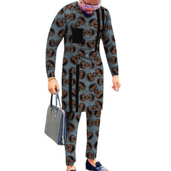 Striped Design Nigerian Style Men's Shirts+Trousers Wax Colorful Print Garment Male Pant Sets African Wedding Party Wear - SHOWLU FASHION STORE