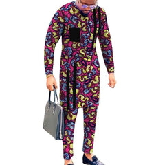 Striped Design Nigerian Style Men's Shirts+Trousers Wax Colorful Print Garment Male Pant Sets African Wedding Party Wear - SHOWLU FASHION STORE
