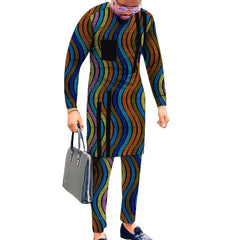 Striped Design Nigerian Style Men's Shirts+Trousers Wax Colorful Print Garment Male Pant Sets African Wedding Party Wear - SHOWLU FASHION STORE