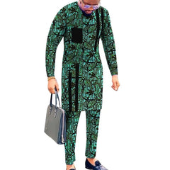 Striped Design Nigerian Style Men's Shirts+Trousers Wax Colorful Print Garment Male Pant Sets African Wedding Party Wear - SHOWLU FASHION STORE