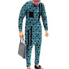 Striped Design Nigerian Style Men's Shirts+Trousers Wax Colorful Print Garment Male Pant Sets African Wedding Party Wear - SHOWLU FASHION STORE