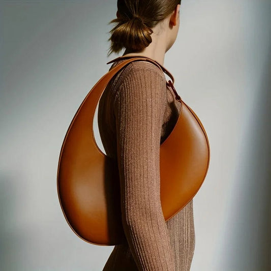 Stylish Women's Bag PU Leather Solid Color Design Oval Shoulder Bag Soft Handle Handbag Shopping Trip - SHOWLU FASHION STORE