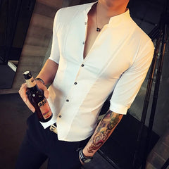 Stylo Sleek Summer Stand - Up Collar Shirt - SHOWLU FASHION STORE