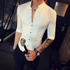 Stylo Sleek Summer Stand - Up Collar Shirt - SHOWLU FASHION STORE