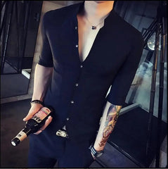 Stylo Sleek Summer Stand - Up Collar Shirt - SHOWLU FASHION STORE