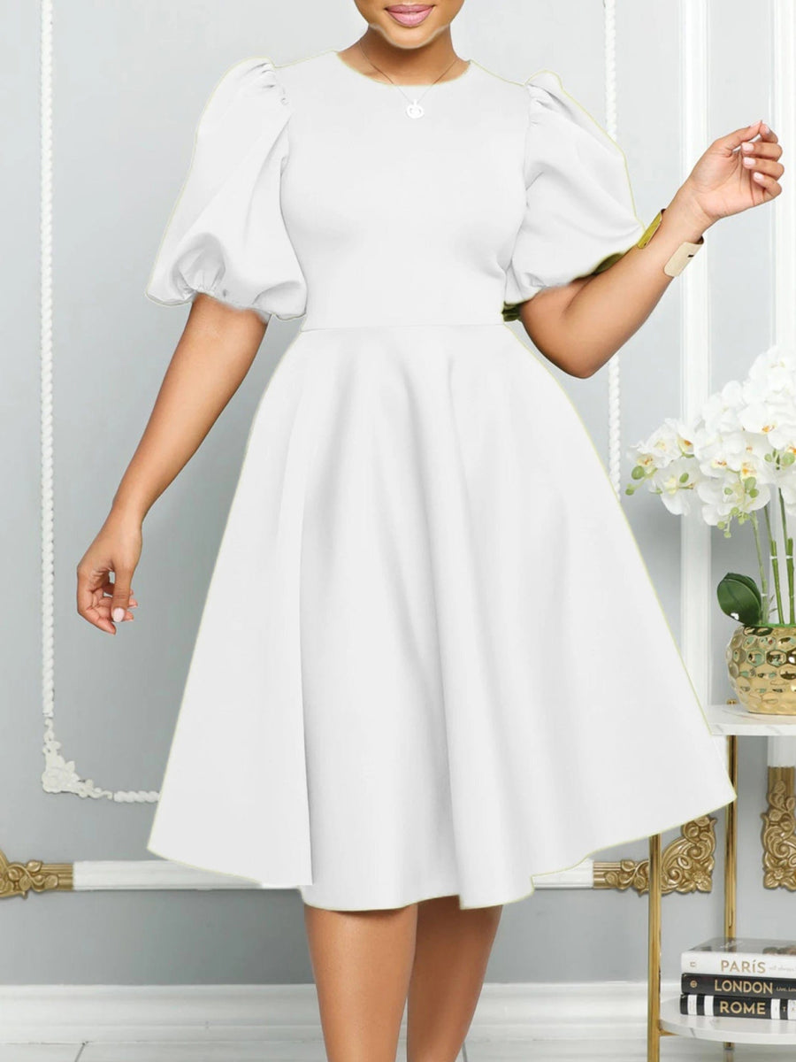 Summer A - line Dress African Dresses for Women 2023 Elegant Short Lantern Sleeve High Waist Robe Africaine Femme African Clothes - SHOWLU FASHION STORE