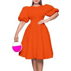 Summer A - line Dress African Dresses for Women 2023 Elegant Short Lantern Sleeve High Waist Robe Africaine Femme African Clothes - SHOWLU FASHION STORE