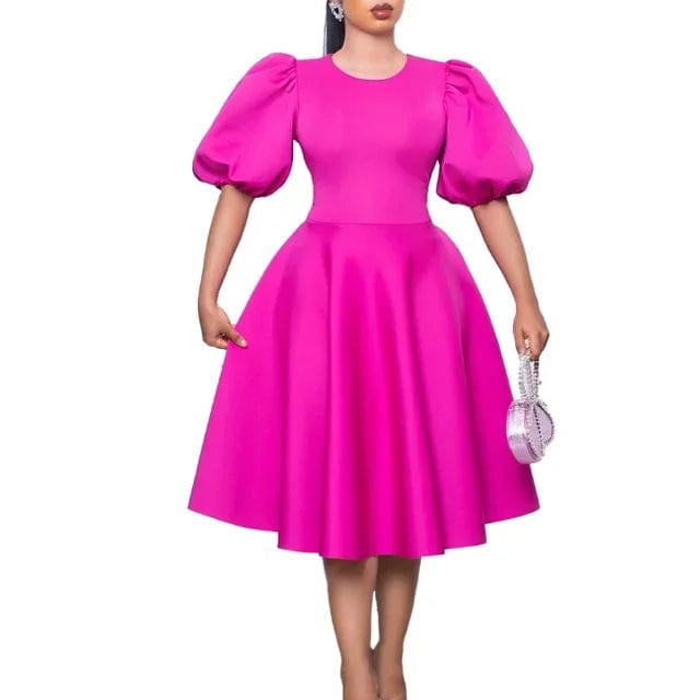 Summer A - line Dress African Dresses for Women 2023 Elegant Short Lantern Sleeve High Waist Robe Africaine Femme African Clothes - SHOWLU FASHION STORE