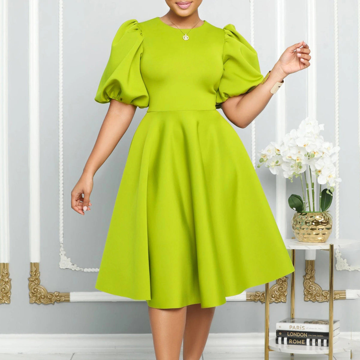 Summer A - line Dress African Dresses for Women 2023 Elegant Short Lantern Sleeve High Waist Robe Africaine Femme African Clothes - SHOWLU FASHION STORE