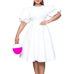 Summer A - line Dress African Dresses for Women 2023 Elegant Short Lantern Sleeve High Waist Robe Africaine Femme African Clothes - SHOWLU FASHION STORE