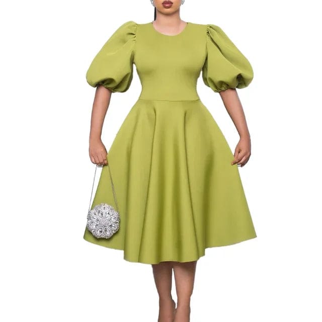 Summer A - line Dress African Dresses for Women 2023 Elegant Short Lantern Sleeve High Waist Robe Africaine Femme African Clothes - SHOWLU FASHION STORE