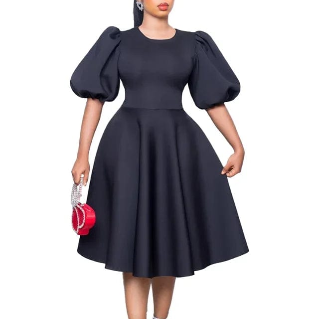 Summer A - line Dress African Dresses for Women 2023 Elegant Short Lantern Sleeve High Waist Robe Africaine Femme African Clothes - SHOWLU FASHION STORE