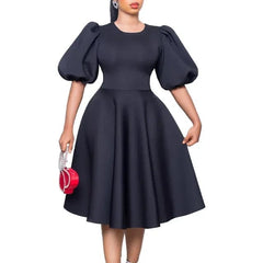 Summer A - line Dress African Dresses for Women 2023 Elegant Short Lantern Sleeve High Waist Robe Africaine Femme African Clothes - SHOWLU FASHION STORE