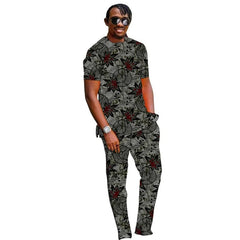 Summer African Clothes Men Set Nigerian Style Tops With Pant Groom Suit Male Traditional Ankara Outfit - SHOWLU FASHION STORE
