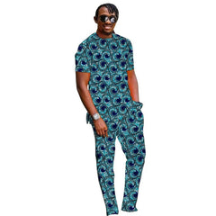 Summer African Clothes Men Set Nigerian Style Tops With Pant Groom Suit Male Traditional Ankara Outfit - SHOWLU FASHION STORE
