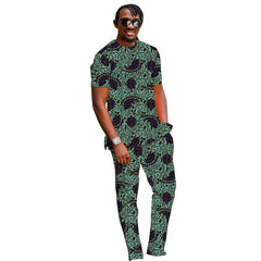 Summer African Clothes Men Set Nigerian Style Tops With Pant Groom Suit Male Traditional Ankara Outfit - SHOWLU FASHION STORE