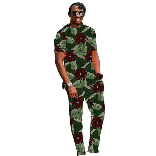 Summer African Clothes Men Set Nigerian Style Tops With Pant Groom Suit Male Traditional Ankara Outfit - SHOWLU FASHION STORE