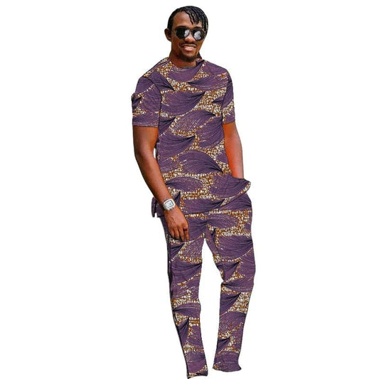 Summer African Clothes Men Set Nigerian Style Tops With Pant Groom Suit Male Traditional Ankara Outfit - SHOWLU FASHION STORE
