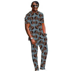 Summer African Clothes Men Set Nigerian Style Tops With Pant Groom Suit Male Traditional Ankara Outfit - SHOWLU FASHION STORE